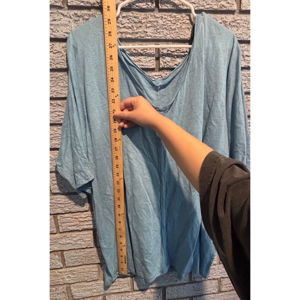 Eileen Fisher Womens XL Blue 100% Linen Slub V-Neck Boxy Oversized Tee Top - Picture 3 of 7